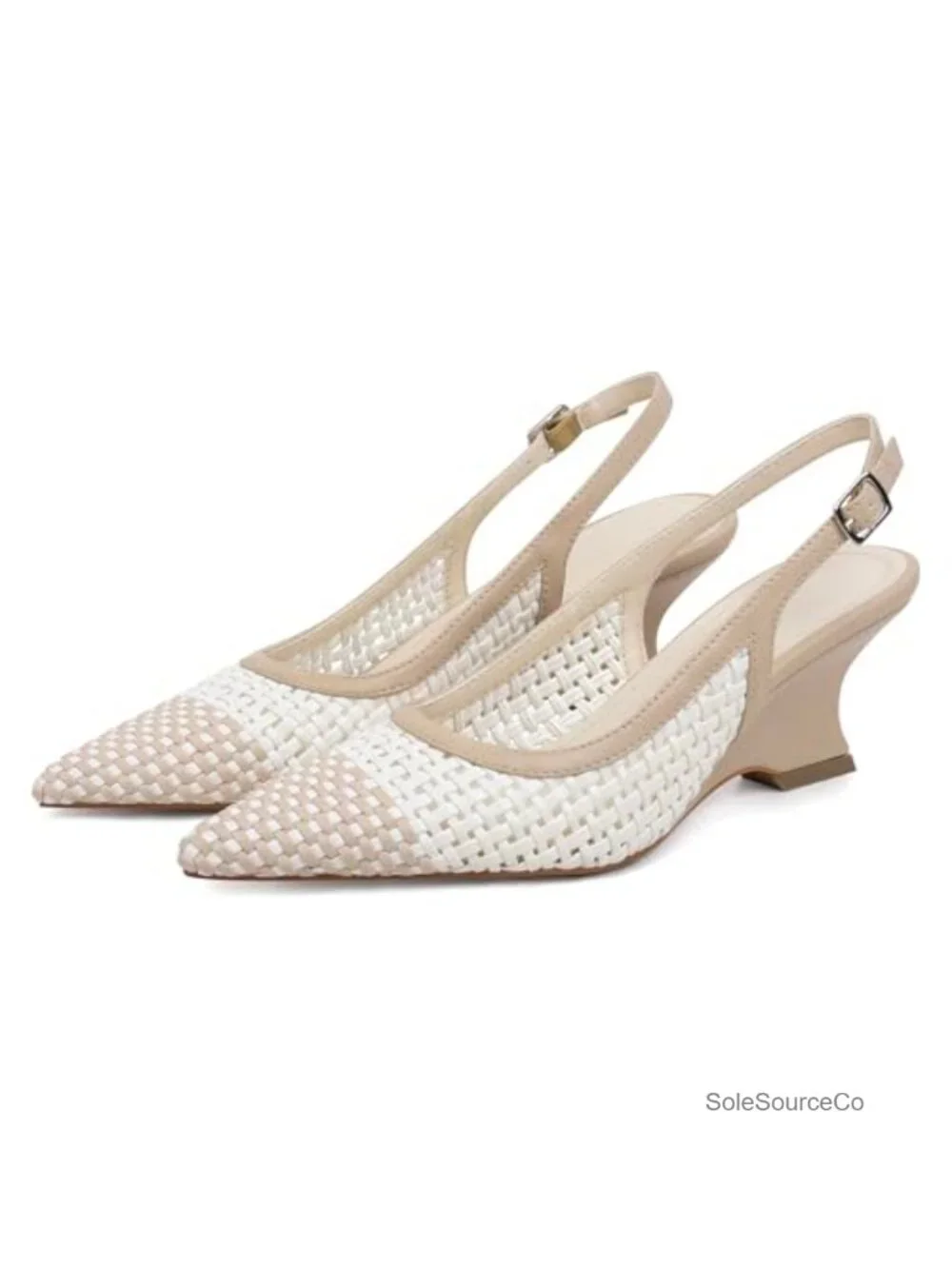 Woven Wedge Sandals with Slingback Strap - Pointed Toe Dressy Heels
